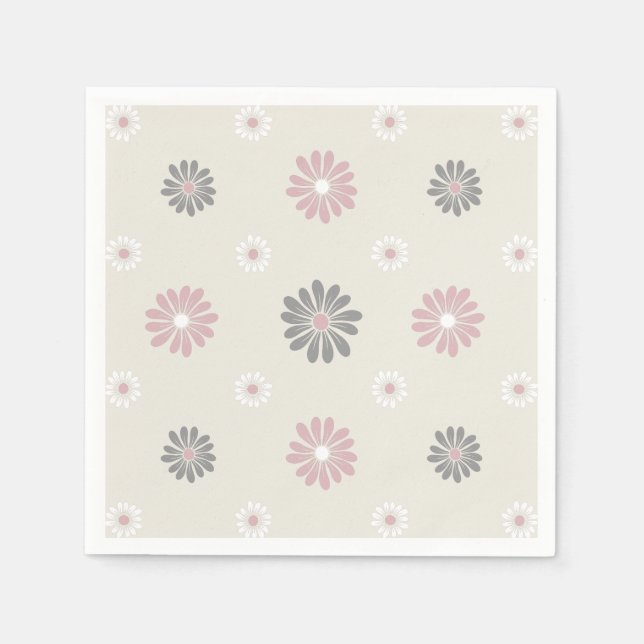 Pink & Grey Flowers Napkin (Front)