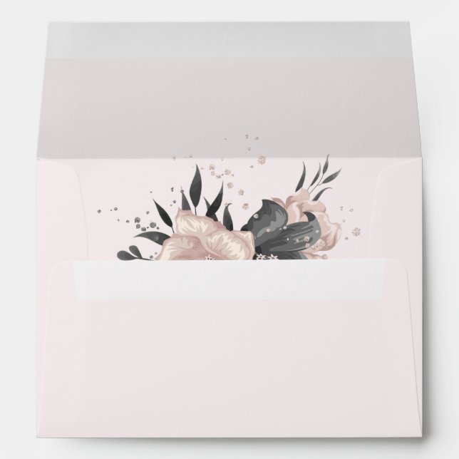pink grey flowers soft pink  wedding envelope (Back (Bottom))