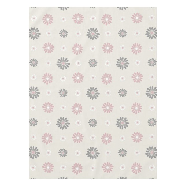 Pink & Grey Flowers Tablecloth (Front)