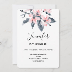 Pink & Grey Flowers Watercolor Virtual Birthday Invitation