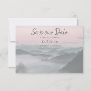 Pink Grey Foggy Mountains Save Our Date Wedding Save The Date