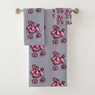  Pink Grey French Poodle Large Bath Towel Set