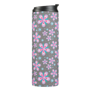 Pink & Grey Geometric Florals Thermal Tumbler
