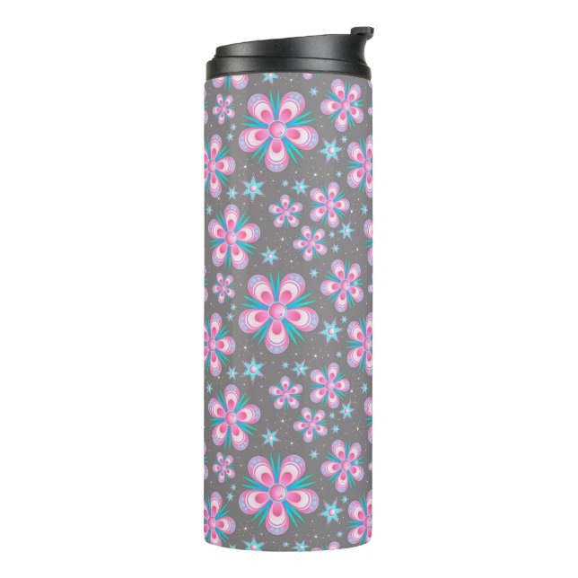 Pink & Grey Geometric Florals Thermal Tumbler (Rotated Left)