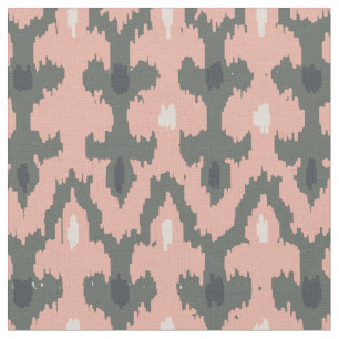 Pink Grey Geometric Ikat Tribal Decorative Pattern Fabric