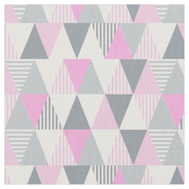 Pink Grey Geometric Triangle Pattern Fabric (Close Up)