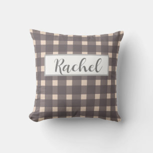 Pink Grey Gingham Personalised Cushion