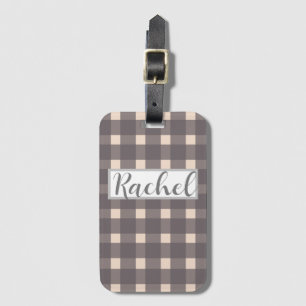 Pink Grey Gingham Personalised Luggage Tag
