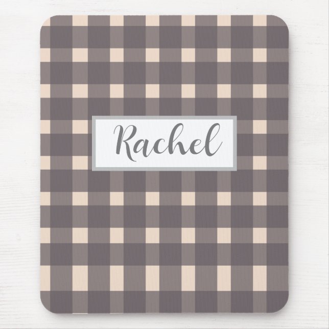 Pink Grey Gingham Personalised  Mouse Mat (Front)