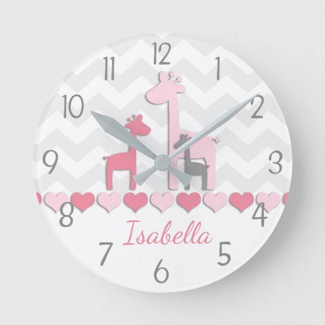 Pink Grey Giraffe Wall Clock (Front)