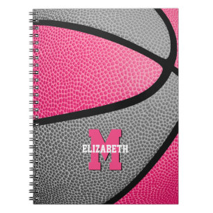 pink grey girls monogrammed basketball notebook