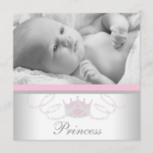 Pink Grey Girls Princess Birth Announcements