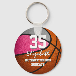 Pink grey girls team spirit basketball key ring