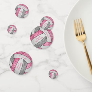 pink grey girls volleyball birthday party custom confetti
