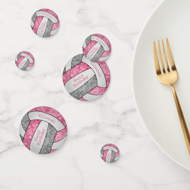pink grey girls volleyball birthday party custom confetti (Group)