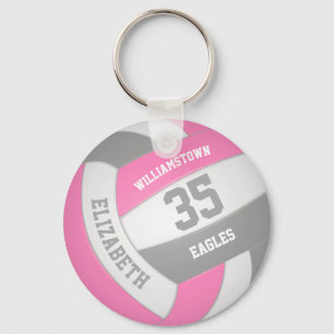 pink grey girly personalised team name volleyball key ring
