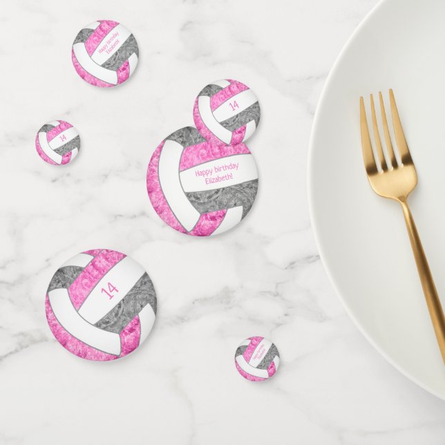 pink grey girly volleyball birthday party confetti (Group)