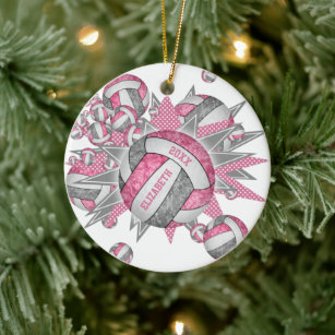 pink grey girly volleyball blowout sports ceramic tree decoration