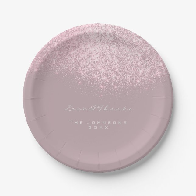 Pink Grey Glitter Birthday Mauve 16th Wedding Paper Plate (Front)