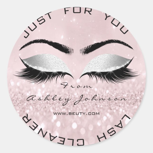 Pink Grey Glitter Blush Lashes Makeup Cleaner Classic Round Sticker (Front)