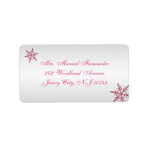 Pink, Grey Glitter Snowflakes Return Address Label