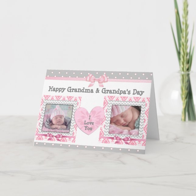 Pink & Grey Grandparent's Day "I Love You" Card (Front)