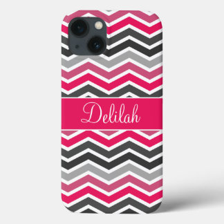 Pink Grey Grey Chevron Name iPhone 13 Case
