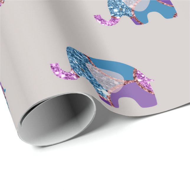 Pink Grey Grey Purple Princess Elephant New Baby Wrapping Paper (Roll Corner)