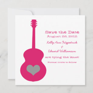 Pink/Grey Guitar Heart Save the Date Invite