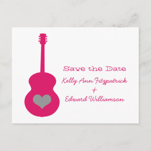 Pink/Grey Guitar Heart Save the Date Postcard