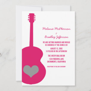 Pink/Grey Guitar Heart Wedding Invite