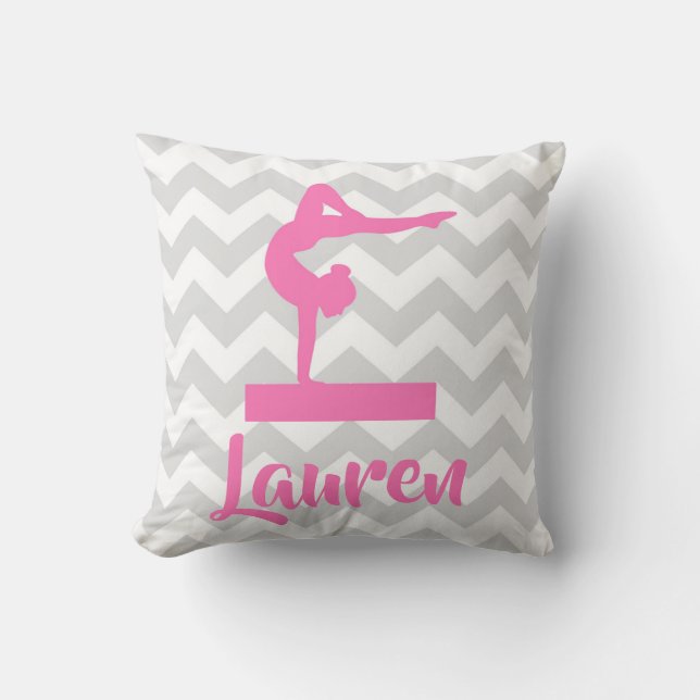 Pink Grey Gymnastics Throw Pillow (Front)