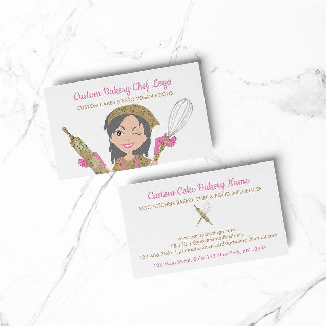 Pink Grey Haired Bakery Chef Rustic Keto Food Business Card (bakery business  chef)