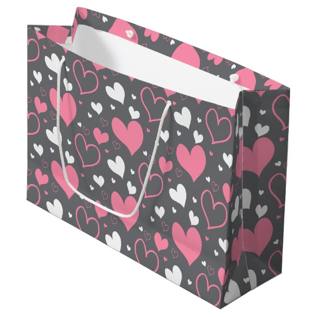 Pink & Grey Hearts  Gift Bag (Front Angled)