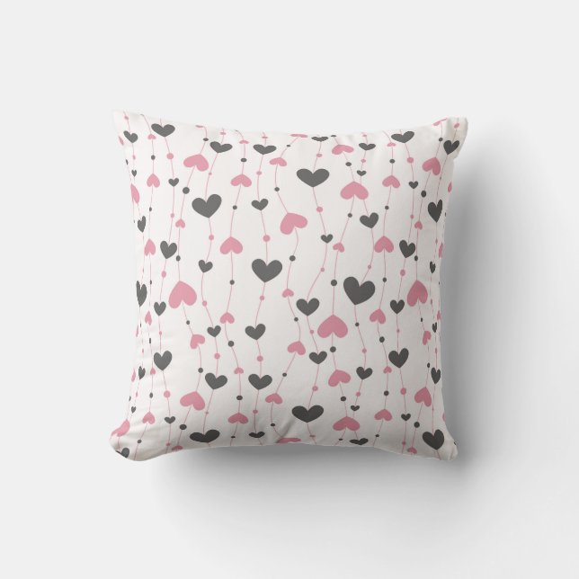 Pink Grey Hearts Nursery Girls Room Cushion (Front)