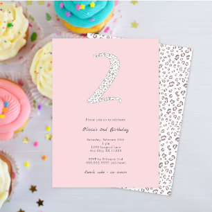Pink Grey Leopard 2nd Birthday Invitation