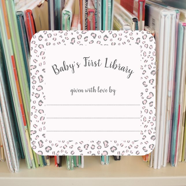 Pink Grey Leopard frame bookplate  Square Sticker (Creator Uploaded)