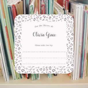 Pink Grey Leopard frame with name bookplate  Square Sticker