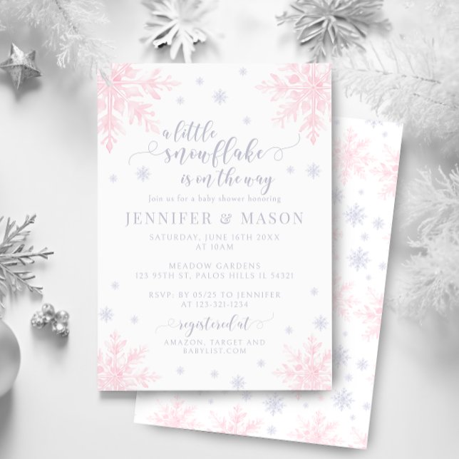 Pink Grey Little Snowflake Winter Baby girl shower Invitation (Creator Uploaded)