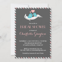 Pink Grey Love Birds Bridal Shower Invitation