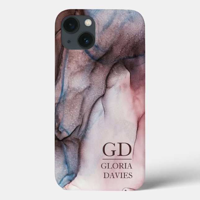 Pink Grey Marble Abstract Monogram Personalised  Case-Mate iPhone Case (Back)