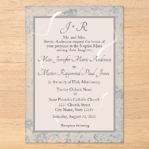 Pink & Grey Marble Monogramed Wedding Invitation