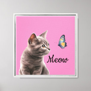 Pink Grey Meow Cat Canvas Print