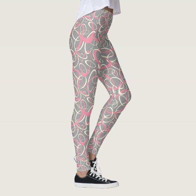 pink grey mod retro loops geometric pattern leggings (Right)