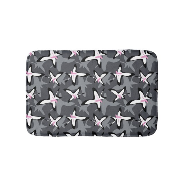 Pink grey modern abstract flowers bath mat (Front)
