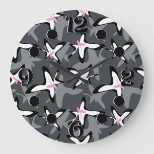 Pink grey modern abstract flowers large clock