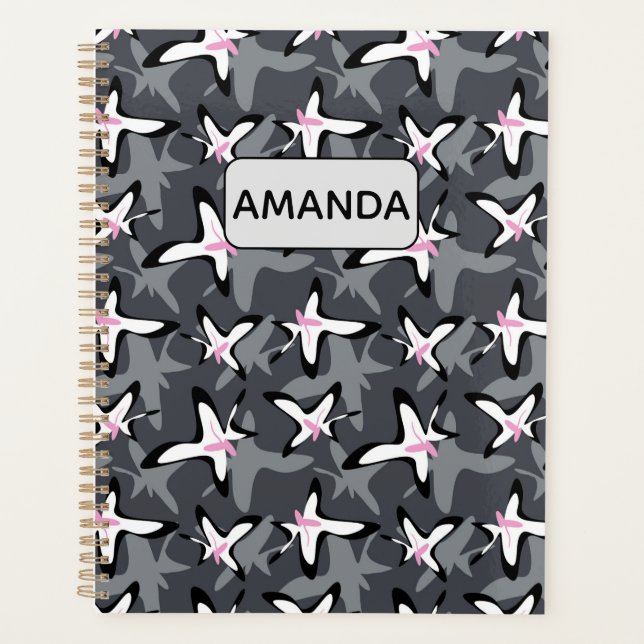 Pink grey modern abstract flowers planner (Front)