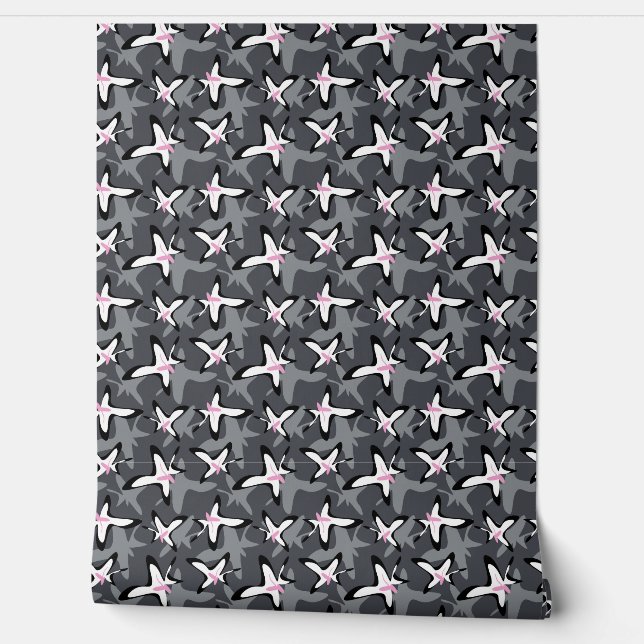 Pink grey modern abstract flowers wallpaper (Unrolling)