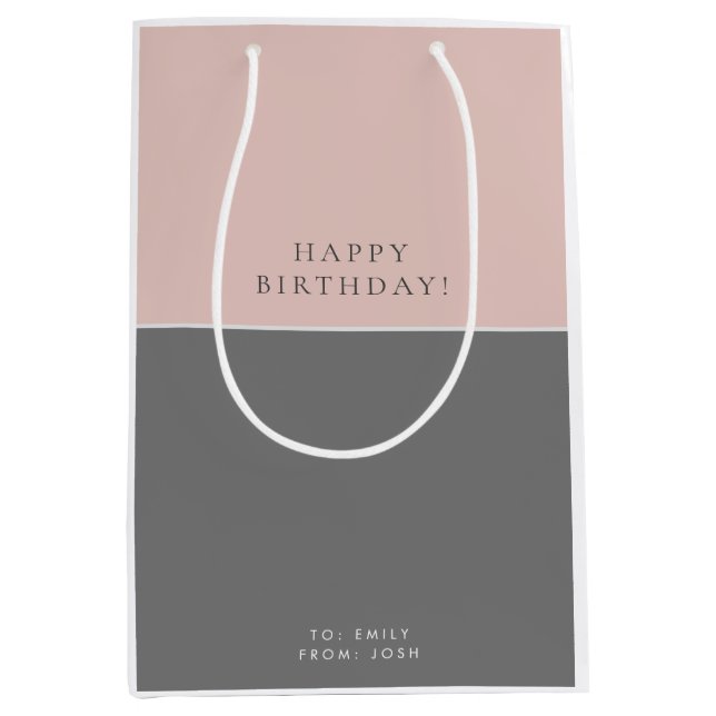 Pink Grey Modern Birthday Medium Gift Bag (Front)
