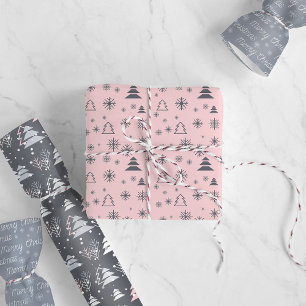 Pink Grey Modern Geometric Pattern Christmas Wrapping Paper Sheet
